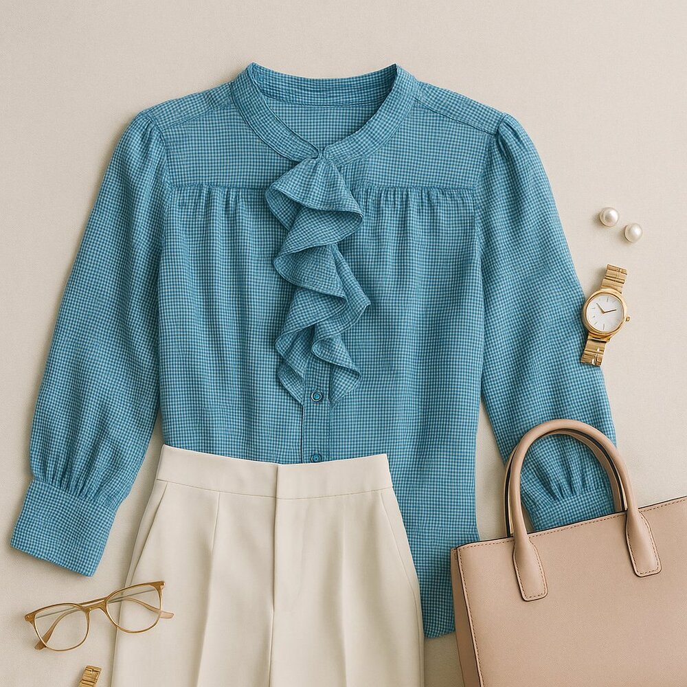 Women’s Banana Republic Top,  Size 4 Blue Chiffon Ruffle Button Up,  Elegant